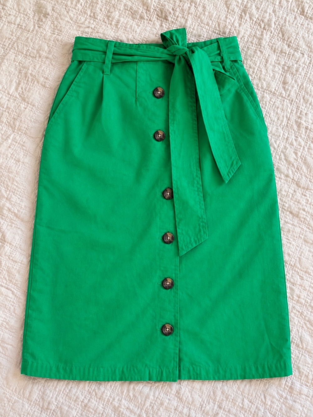 Green Boden Button-Front Paperbag Waist Skirt